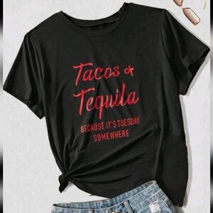 Tacos & Tequila Graphic Tee - Black with Pink Script